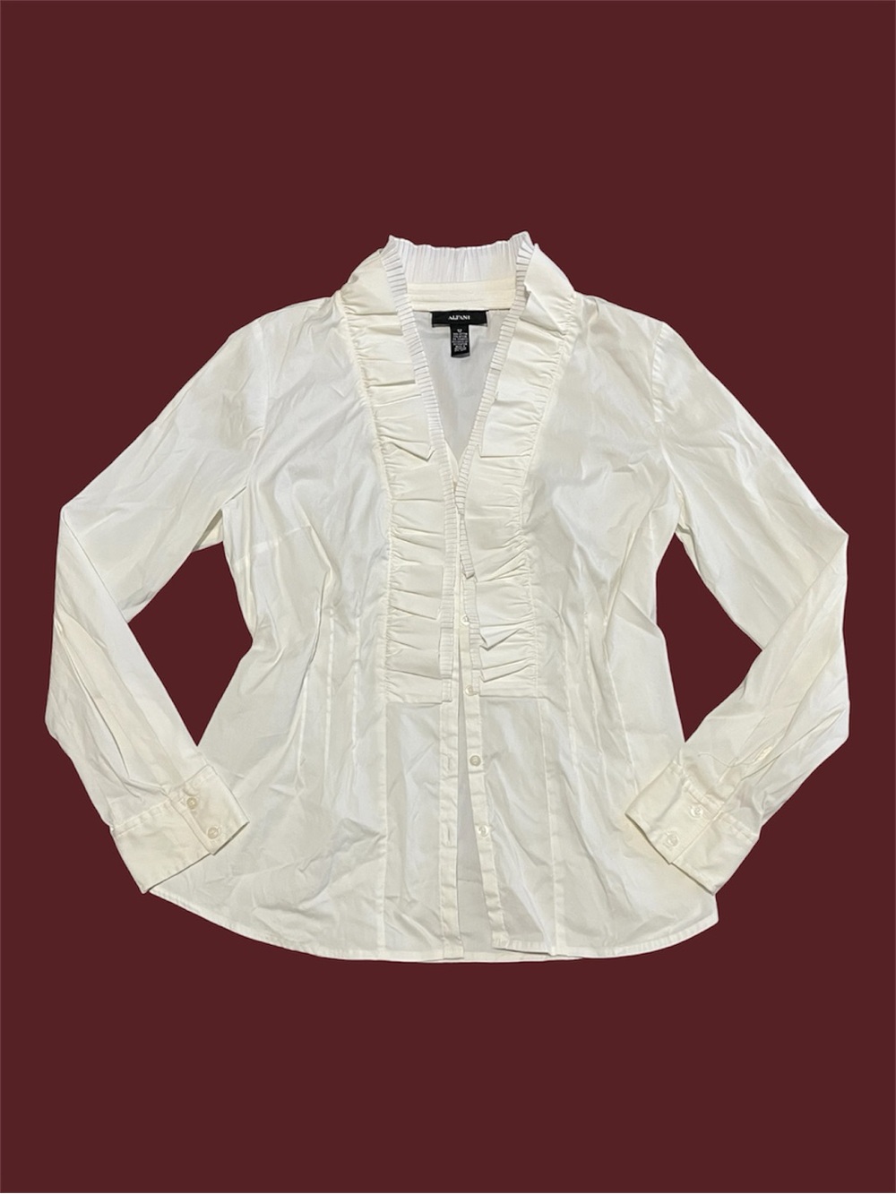 Alfani white ruffle button down blouse size women’s 12
